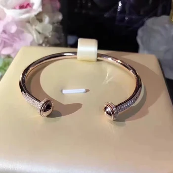 

Hot Brand Titanium steel Jewelry For Women Rotate Ball Bangle Bead Bangle Wedding Jewelry Open Rose Gold Bracelet