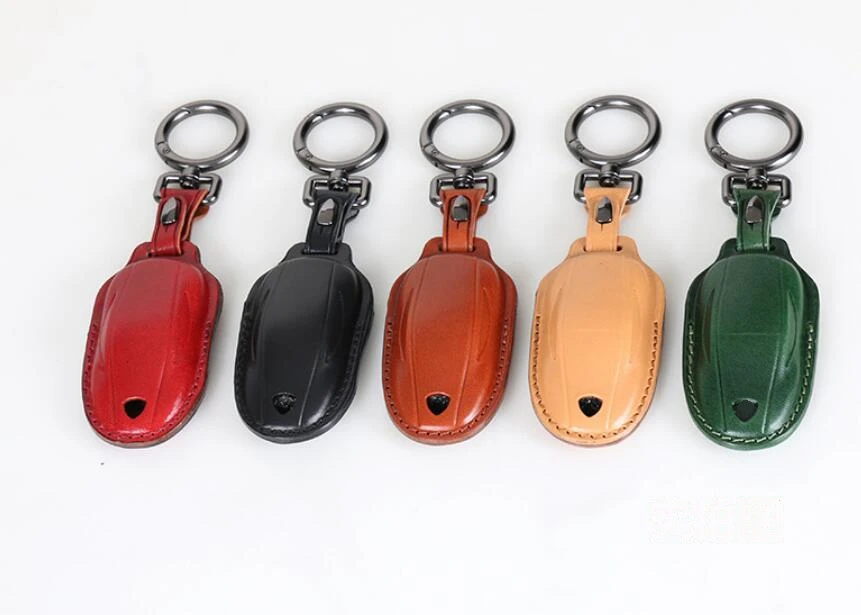 Handmade Geunine Leather Car Key Case For Tesla Model X Key Holder