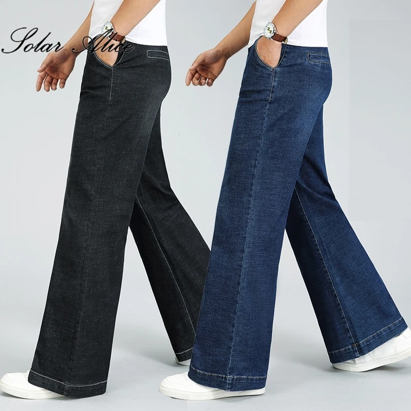 2023 Men's Four Seasons New Mid-Waist Big Straight Jeans Loose Stretch Micro-flared Casual Pants 4