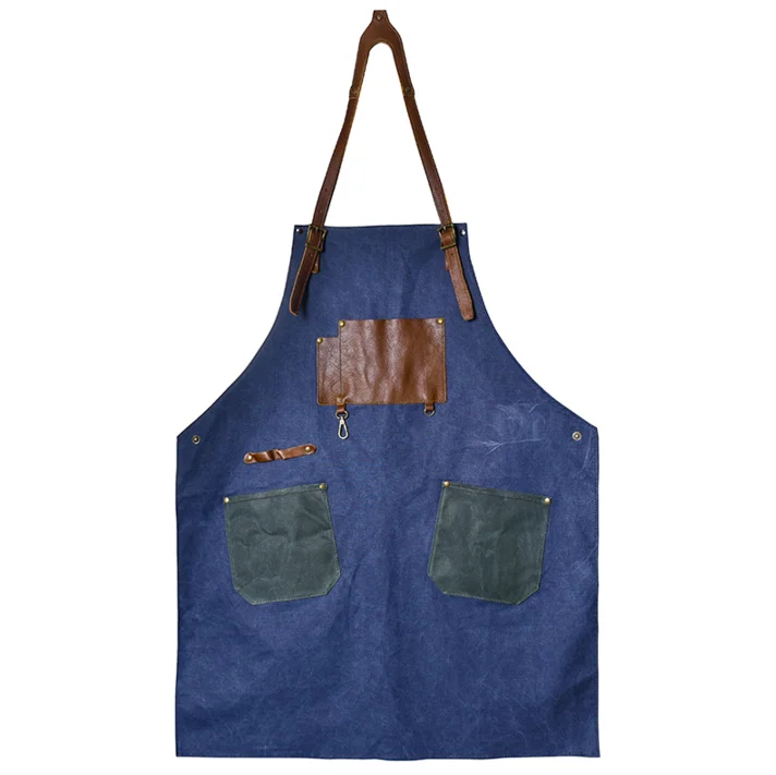 

Vintage Washed Canvas With Genuine Leather Cooking Work Clothing Antifouling Aprons Coffee Shop Hairdresser Sleeveless Work 185