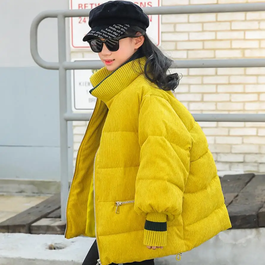 6-14 Year New Fashion Corduroy Cotton Coats Thicker Warm Girls Parka Children oversize Outerwear Modis Winter kids jackets Y2323