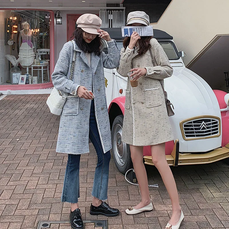 

2019 Spring And Autumn New Style Korean-style Slimming Mid-length Tweed Debutante Elegant Woolen Overcoat Graceful Coat Women's