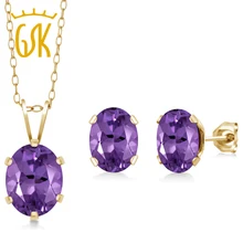 GemStoneKing Позолоченные 925 серебряные серьги набор 2,60 карат Овальный натуральный фиолетовый набор украшений с аметистом для женщин