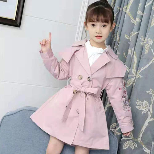 Пальто с отложным воротником на весну-осень милые куртки для девочек верхняя одежда для детей, верхняя одежда для девочек детская одежда однотонные куртки для девочек - Цвет: 002