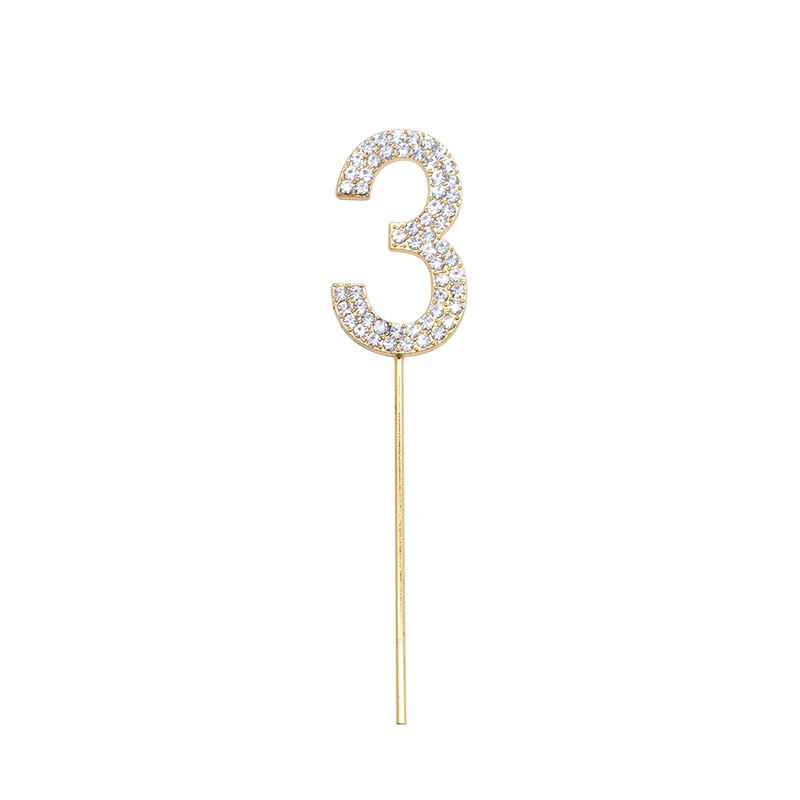 Золотое серебряное число бриллиантовое украшение для торта «С Днем Рождения» для принцессы свадебные принадлежности - Цвет: Gold 3