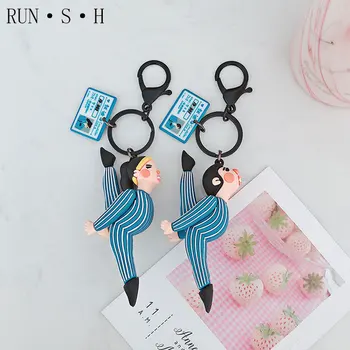 

Split Keychain Ins Simple Japanese Key Chain Couples Men and Women A Couple Creative Lovely Silica Gel Texture Pendant Keychain