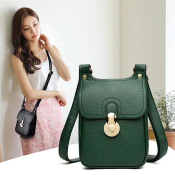

Small Bucket Women's Handbags Lychee Pattern Small Lock Shoulder Crossbody Bags Female Solid Color Mobile Phone Card Holders Bag