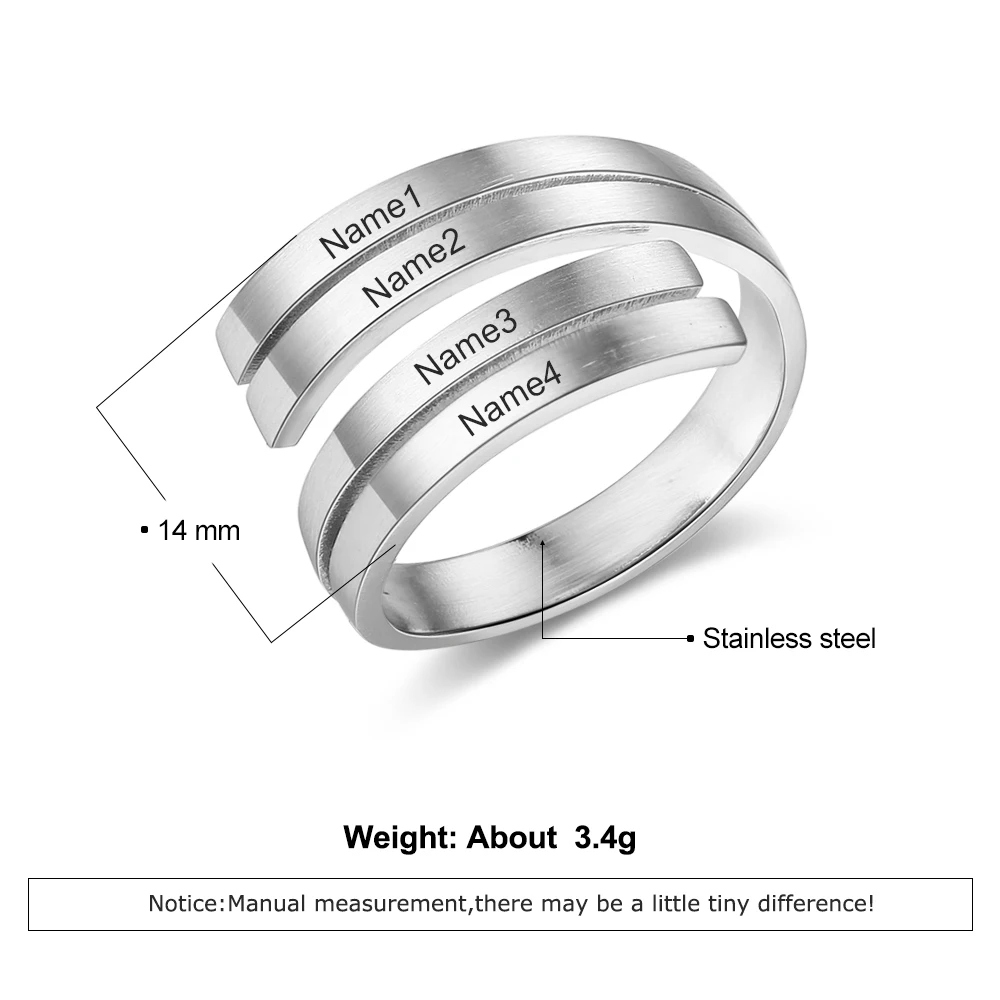 Персонализированное кольцо классические регулируемые ювелирные изделия из нержавеющей стали гравировка 4 названия настроить элегантное кольцо простой свадебный подарок для женщин