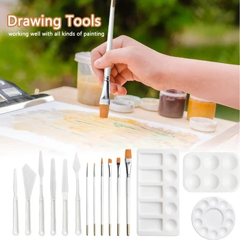 

15pcs Easy Clean Lightweight Drawing Brushes Professional Gift Oil Paint Tool Set Crafts Palette Scraper Portable Kids Adults