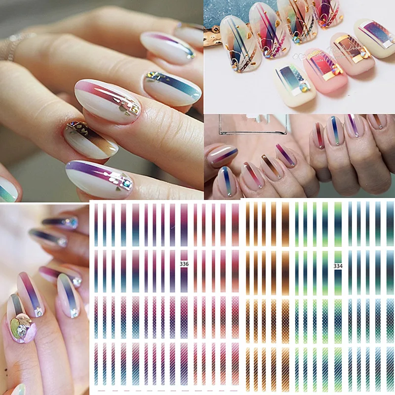 1 лист градиент полоски для ногтей цветные линии 3D ногтей наклейки-лак накладные ногти, покрытие для ногтей, полоски «сделай сам» для нейл-арта украшения