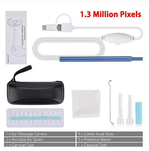 3 в 1, эндоскоп для чистки ушей, USB HD, визуальная Ушная ложка, 5,5 мм, мини-камера, Android PC, ушной отоскоп, Бороскоп, инструмент, забота о здоровье - Цвет: 1.3 Million Pixels B