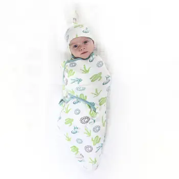 

2 Pcs/set Infants Baby Cotton Wrap Sleeping Bag Hat Set Newborn Cartoon Print Swaddle Cap Gifts Bolsa de dormir