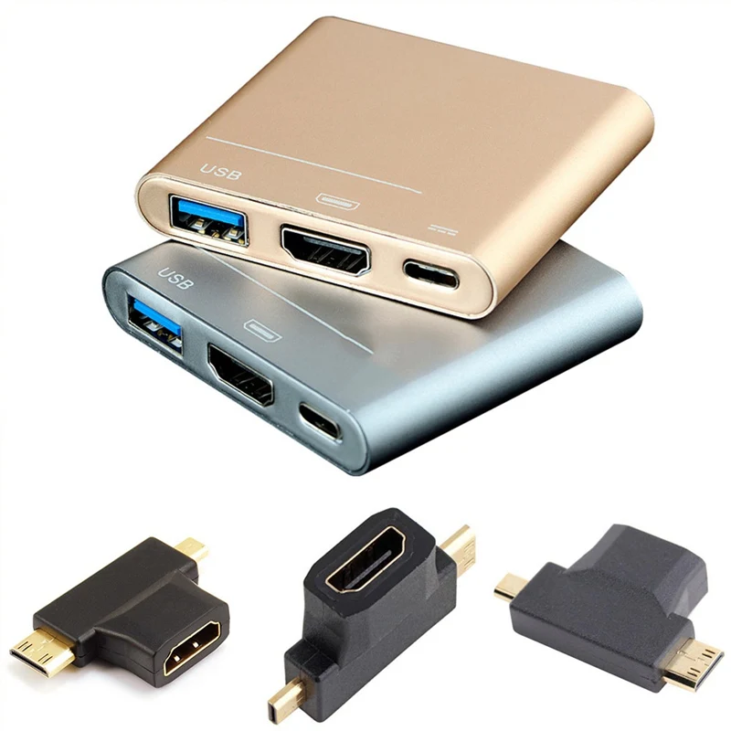 

1PC New 3 in1 Micro HDMI male + Mini HDMI male to HDMI 1.4 Female Cable Adapter Converter for HDTV 1080P HDMI Cables