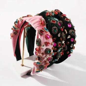 

Velvet Knot Hairband Ladies Geometric Rhinestone Turban Hairband Fashion Wide Hair Hoop Hairband Winter Party Hair Accessories
