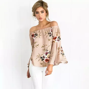 

2020 Summer New Women Designer Clothes Sexy Off Shoulder Top Long Sleeve Blouse Casual T-Shirt Floral Loose Tops