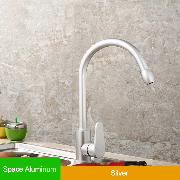 Silver Space Aluminum Kitchen Faucets Deck Mounted Stream Hot Cold Water Mixer Tap Rose Gold Single Hole Plug Sink Faucets Grifo Cocina - Цвет: Silver