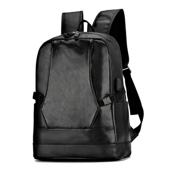 

Men Backpack External USB Charge Waterproof Backpack Fashion PU Leather Travel Bag Casual Student Schoolbag Leather Bookbag