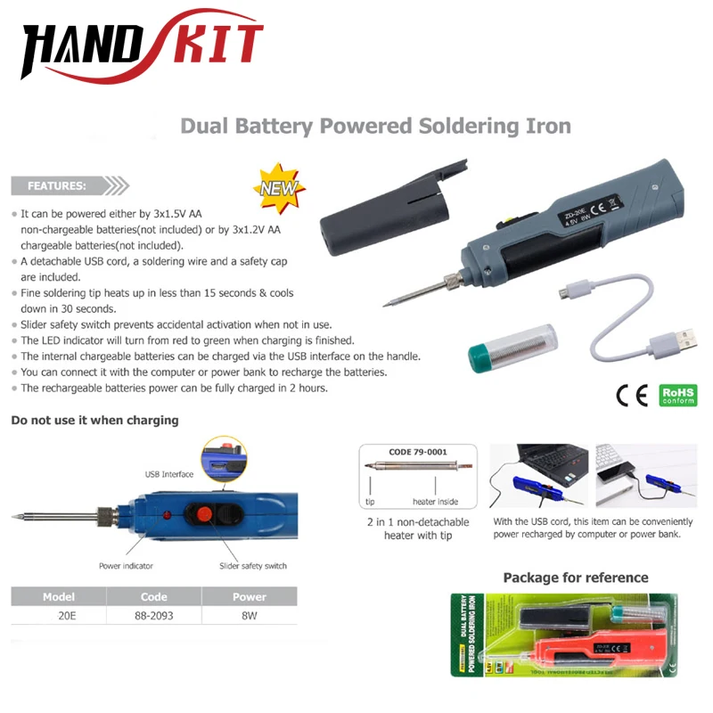 Handskit 8W 4.5V Electronic Welding Battery Powered Soldering Iron Mini Handle Electric Pen Welding Tools With Charger