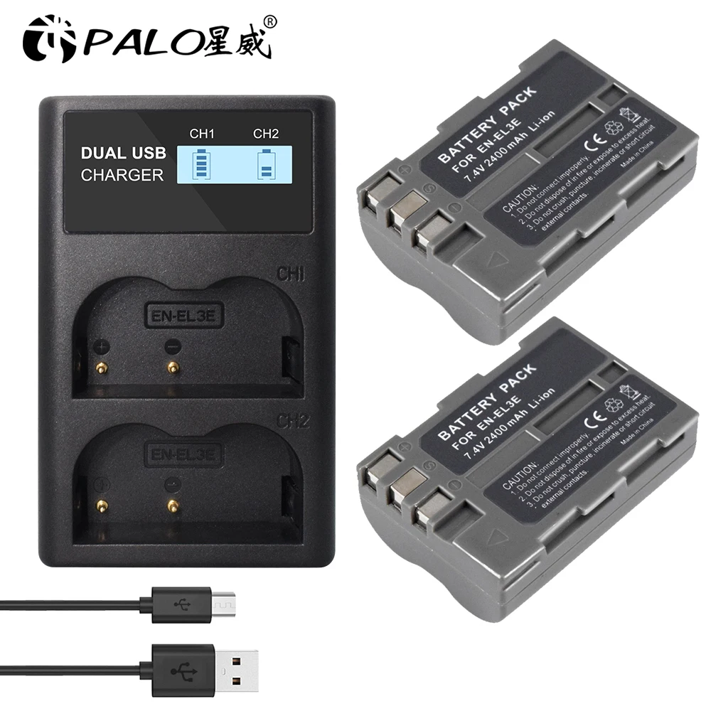 100% original EN-EL3E ENEL3E Digital Camera Battery +LCD dual USB charger  for Nikon D300S D300 D100 D200 D700 D70S D80 D90