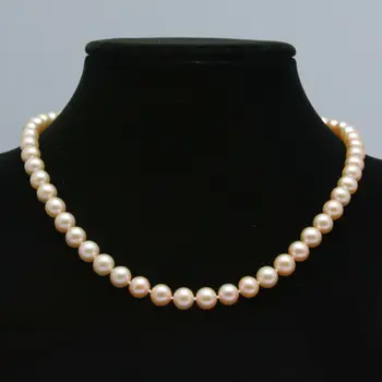 

8-9mm natural freshwater cultured round pink pearl necklace 18"
