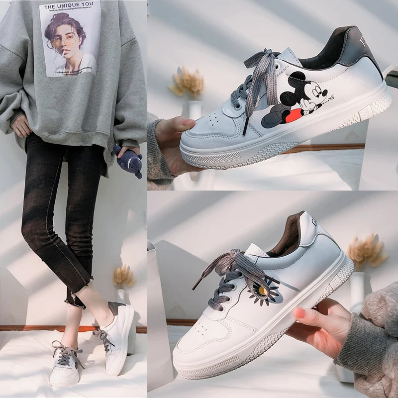 

IN 2020 Women Casual Shoes Woman Sneakers Fashion Breathable PU Leather Platform White Female Shoes Soft Footwears Rhinestone