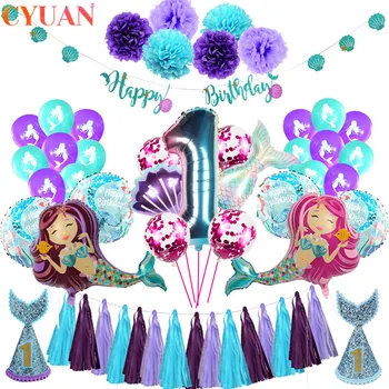 

Happy Birthday Banner Bunting Mermaid Party Supplies Baby Shower Decor Kids Birthday decorations Under The Sea Party Decorations