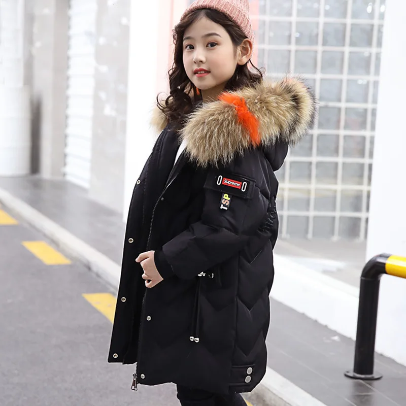 

Winter Girl's Down Jackets Coat Children Girl Warm Thick Duck Down Colorful Fur Hooded Outerwear for Kids Clothes 6-12Y
