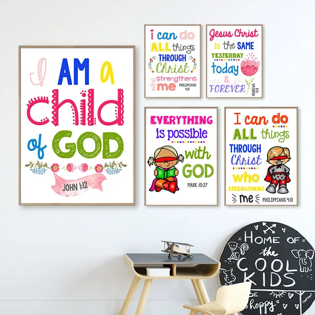 Kids Bible Verses Christian Church Scripture Wall Art Canvas Painting Nordic Poster And Print Pictures Child Room Home Decor