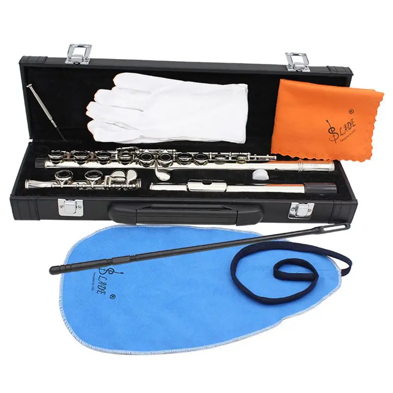 Tanie SLADE Western Concert flet Cupronickel pozłacane srebrny 16 otwory C klucz do instrumentów dętych drewnianych z rękawice Mini śrubokręt wyściełane Cas