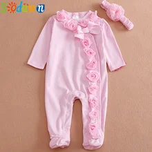 Sodawn/новая одежда для маленьких девочек Комбинезон с бантом/цветами, комплект одежды, комбинезон и повязка на голову, 2 предмета, милая одежда для малышей, cirls Rompers