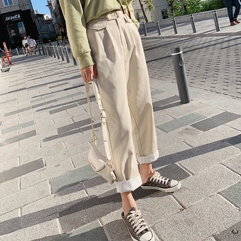 

MISHOW 2019 Autumn Fashion Causal Long Trousers Women High Waist Front Pleated Straight Zipper Pants MX19C2102