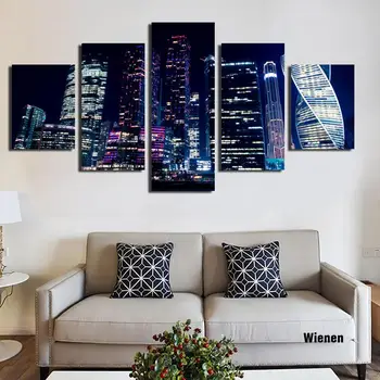 

5 Piece Wall Art Canvas Modern Style City New York Wall Pictures Urban Building Art Large Paintings For Home Room Decor No Frame