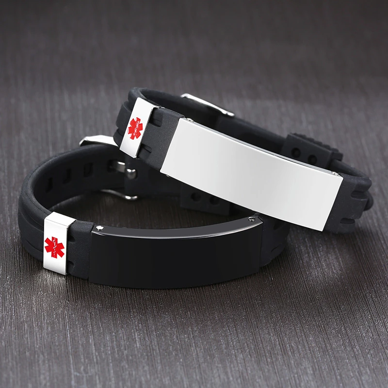 Наручные ID силиконовый браслет медицинский 16 мм бирка персонализированный браслет в черном