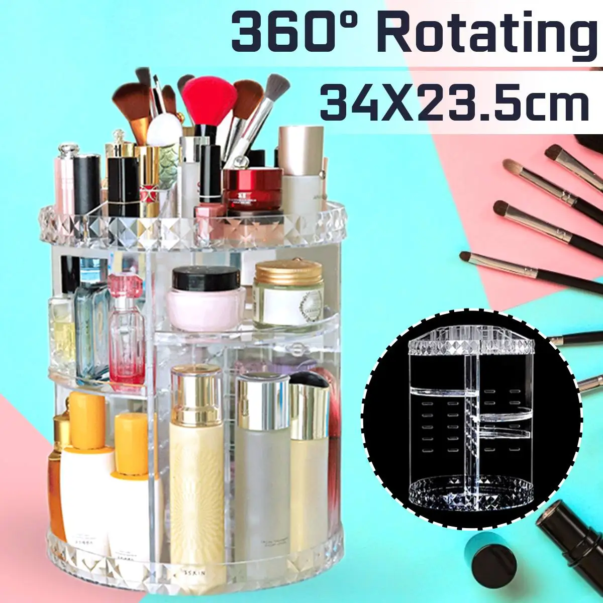 

Large 360 degree Rotating Makeup Organizer Brush Holder Jewelry Organizer Case Jewelry Makeup Cosmetic Storage Box Shelf