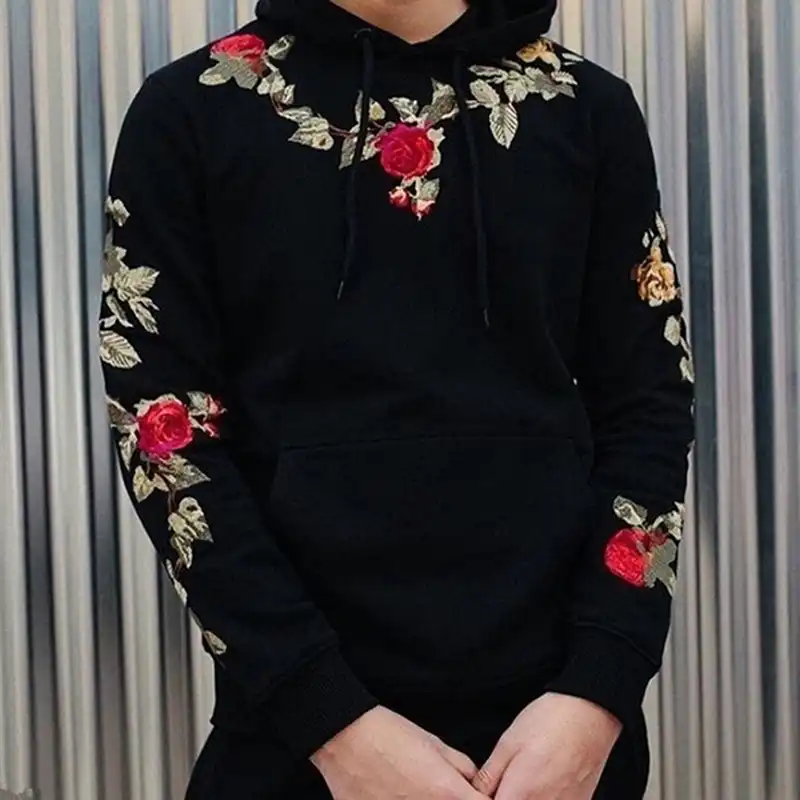Flower embroidered hoodie mens Clearance