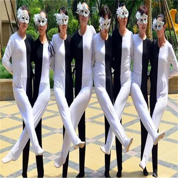 

Black White Optical Illusion Leg Siamese Dance Costumes Adult Child Russian Performance Clothing Personality Ballroom Dress