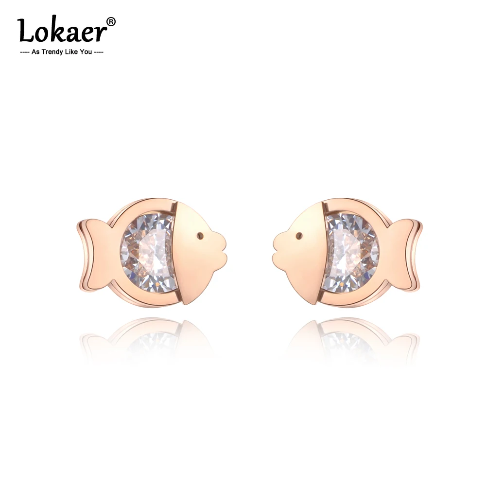 Модные серьги Lokaer из титана и нержавеющей стали с маленькими рыбками розового