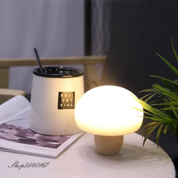 

Cute Mushroom Night Light Wood Lamp Touch Sensor Light Girl Children Room Light Gift USB Chargeable Nightlight Bedroom Desk Lamp
