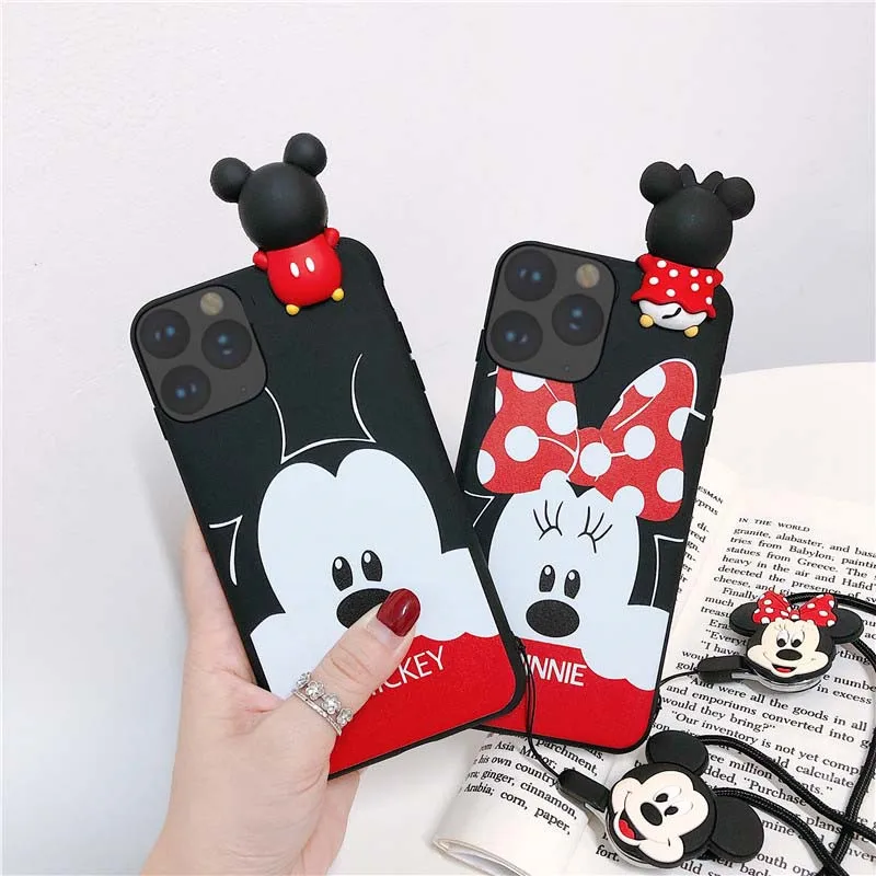 

Cute Cartoon minnie Couple case For iphone 11 Lanyard case Cover for iphone xs max 6 6s 7 8 plus iphone11 pro max fundas coque