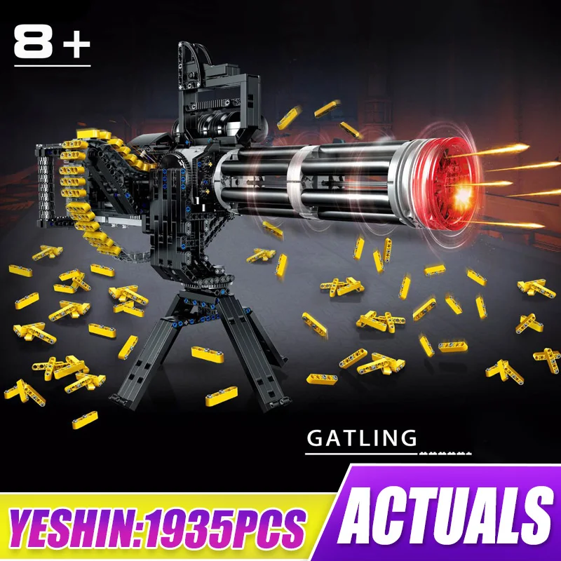 Yeshin PG15004 моторизованный блочный пистолет игрушки MOC Gatling модель пулемета