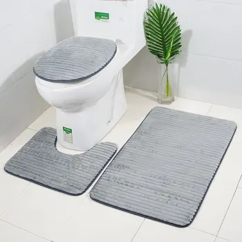 

3D Three-dimensional Texture Floor Mat Toilet Floor Rug 3 Piece Bathroom Non-slip Carpet Set Home Decorative Carpets Doormat