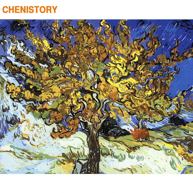 CHENISTORY Frame Landscape Diy Painting By Numbers Van Gogh Picture Acrylic Paint By Numbers Wall Art Picture By Numbers 60x75cm
