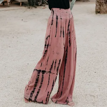 

Spring Summer Harajuku High Waist Wide Leg Pants Women Black Printed Casual Ladies Trousers Pink Casual Streetwear Beach Pants