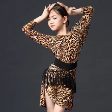 Платье для латинских танцев; свободная одежда для девочек с леопардовым принтом; детская одежда для занятий румбой, ча, ча, самбой, танго выступление; детская одежда; DN4699