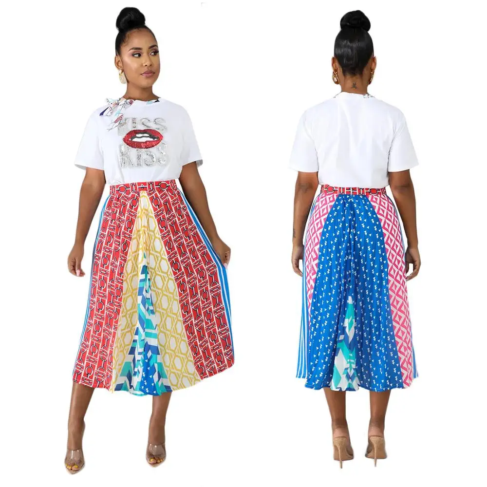 Lady summer sexy skirt casual high streetwear print midi skirt new style women high waist skirts SJ1890