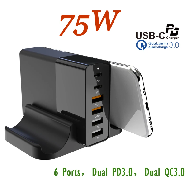 

75W/100W/150W GaN Charger PD QC 4.0 3.0 Quick Charger 4-6 port Charging Station for Samsung iPhone Huawei Laptop PD USB Charger