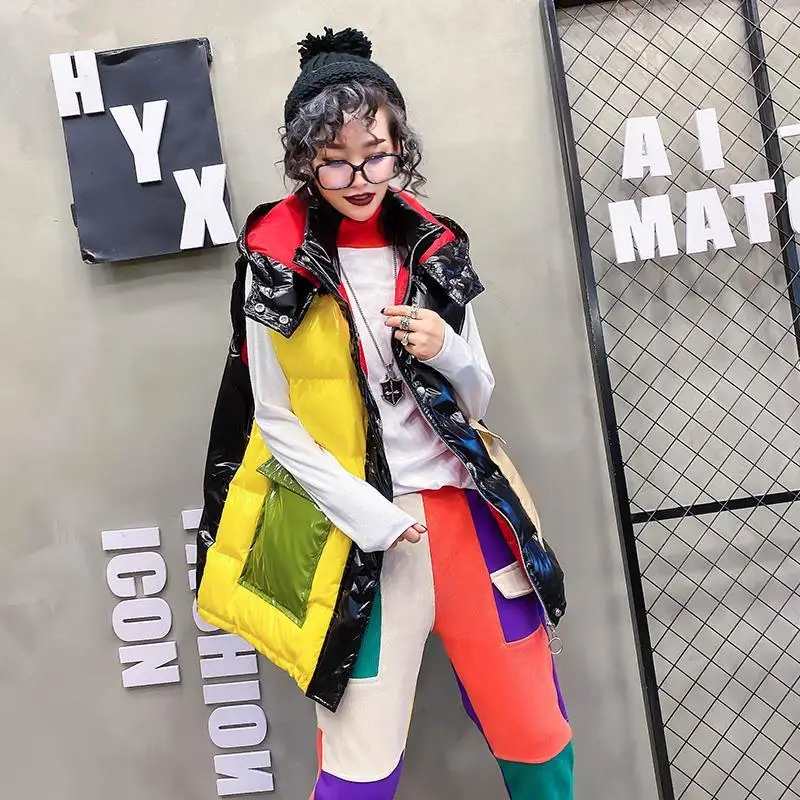 

Women's coat down cotton bright face hooded cotton vest women's new fall / winter 2020 assorted color jacket fashion