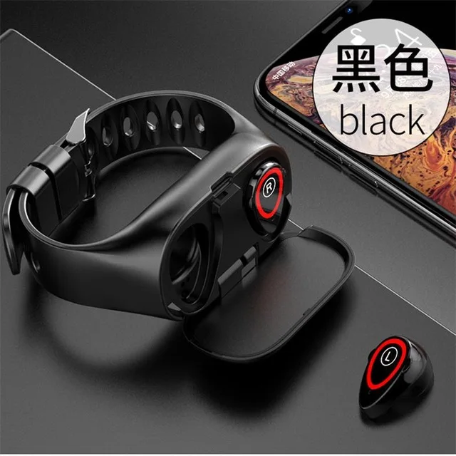 black M1 Bluetooth Смарт часы наушники браслет для спортивных часов для мужчин сердечного ритма долгое время браслет наушники 2 в 1 - Цвет: black