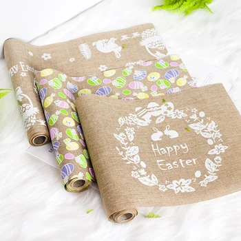 

Happy Easter Decorations for Home Table Mat Rabbit Easter Eggs Painted linen Tablecloths Rustic Bunny Easter Decor
