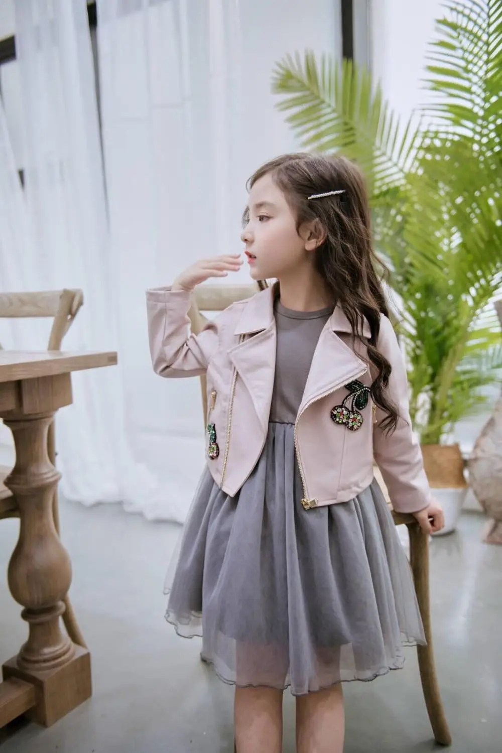 

Fashion Luxury Brand New Designer Style Children Clothes Set Cherry Appliques Jacket Princess Ruched Girls Dress